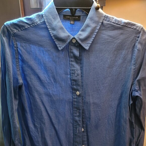 Blue Linen Shirt Petite Small - Picture 2 of 7